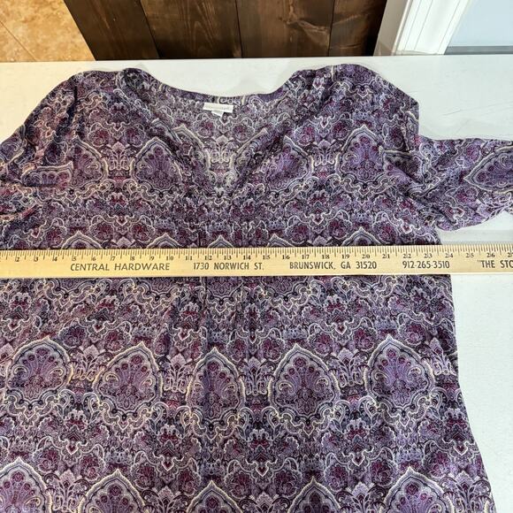 J. Jill Paisley Printed V-Neck Top Size XL Purple Rayon Casual Office Boho - Picture 7 of 10